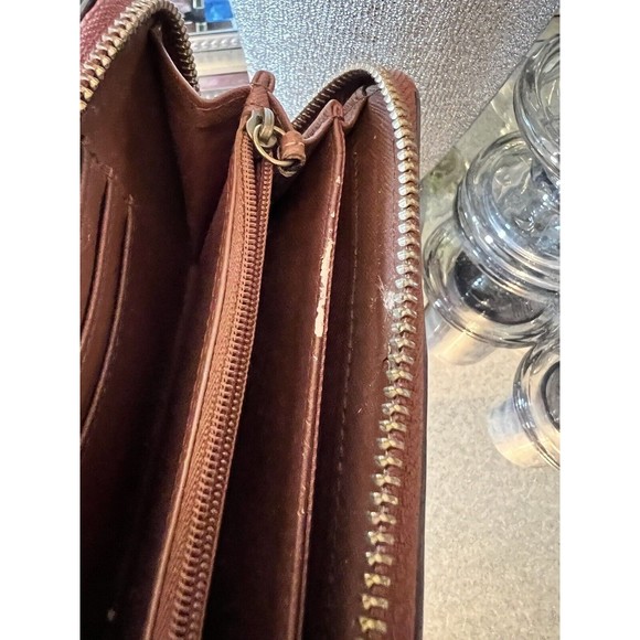 Fossil Cowhide Genuine Leather Zip Around Wallet Outer Zip Coin, Brown - Picture 8 of 11